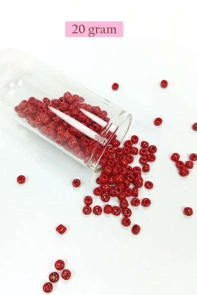 Dökme Cam Kum Boncuk Büyük Boy (6/0) 4 mm - 20 Gram - Koyu Kırmızı - BNC074 ürün görseli 1