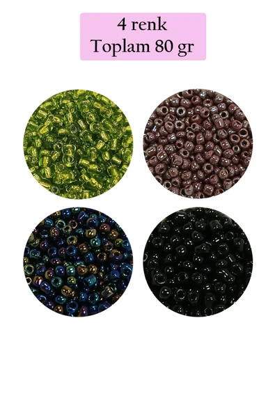 Dökme Cam Kum Boncuk (8/0) 3 mm - 4 Renk - Toplam 80 Gram - BNC422 ürün görseli 1