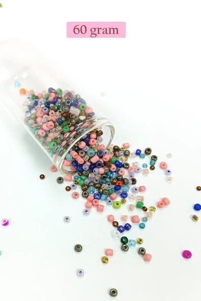 Dökme Cam Kum Boncuk (8/0) 3 mm - 60 Gram - Çok Renkli - BNC199 ürün görseli 1