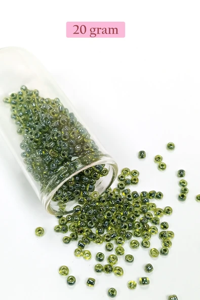 Dökme Cam Kum Boncuk (8/0) 3 mm - 20 Gram - Şeffaf Alacalı Yeşil - BNC171 ürün görseli 1