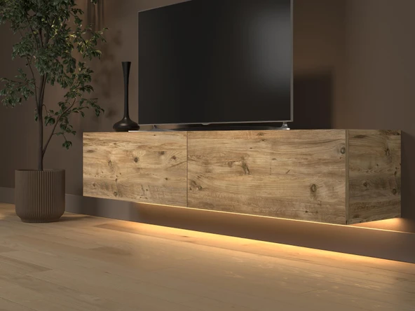 Rami Duvara Monte Led Işıklı, Dolaplı Tv Ünitesi - Tv Sehpası - Minifiksli - Atlantik Çam - 4