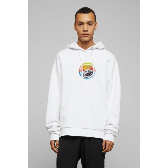 Volkswagen Van Volkswagen Tip 2 Volkswagen Baskılı Beyaz Erkek Örme Kapşonlu Sweatshirt Uzun kol - 1
