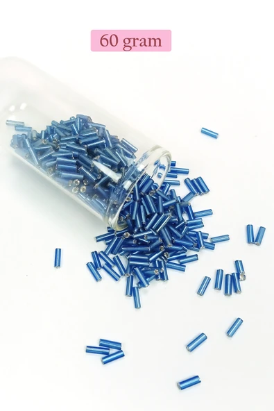 Uzun Boru Kesme Boncuk Çap 2mm Uzunluk 10 mm - 60 Gram - Mavi - BNC281 ürün görseli 1