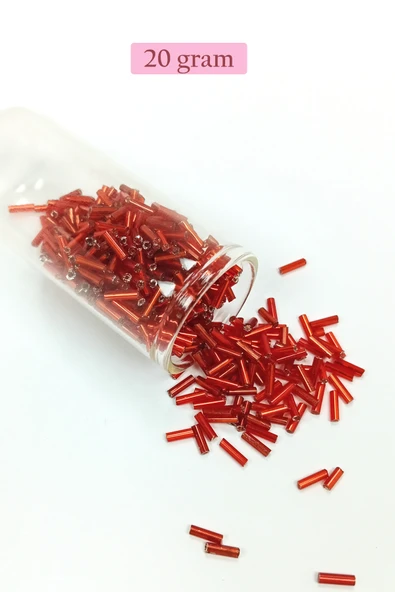 Uzun Boru Kesme Boncuk Çap 2mm Uzunluk 10 mm - 20 Gram - Şeffaf Kırmızı - BNC260 ürün görseli 1