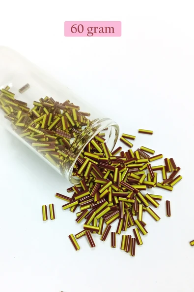 Uzun Boru Kesme Boncuk Çap 2mm Uzunluk 10 mm - 60 Gram - Koyu Kırmızı Sarı - BNC297 ürün görseli 1