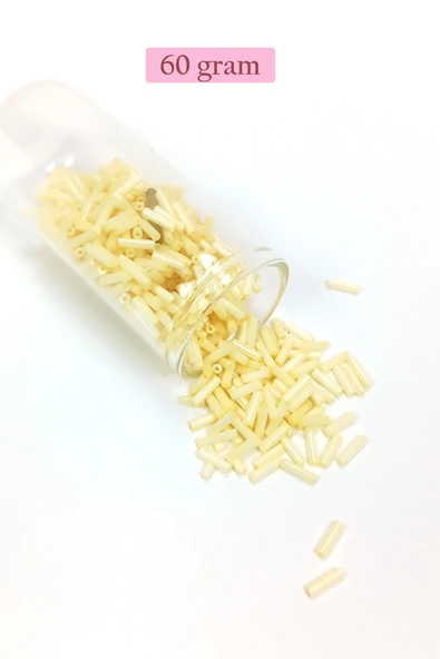 Uzun Boru Kesme Boncuk Çap 2mm Uzunluk 10 mm - 60 Gram - Krem - BNC273 ürün görseli 1