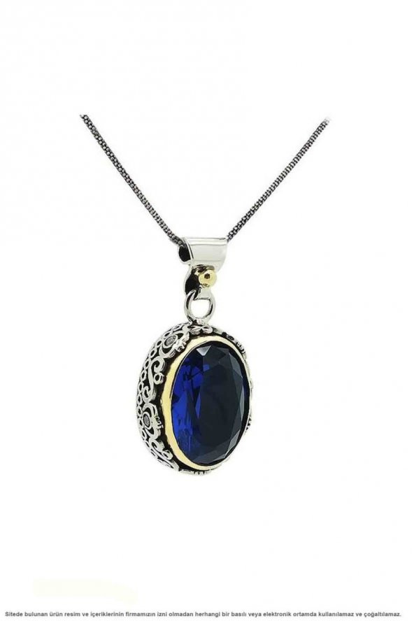 Safir Taşlı Gümüş Otantik Kolye - 4