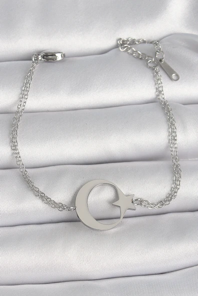 316L Çelik Gümüş Renk Ay Yıldız Model Kadın Bileklik - TJ-BB6662 ürün görseli 1