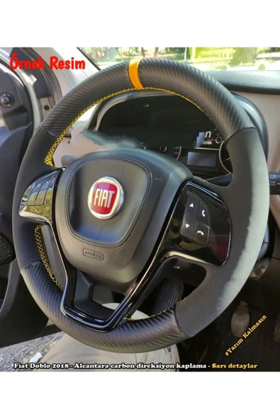 Fiat Uyumlu Doblo 2015-2021 Arası Araca Özel Direksiyon Kılıfı Alknatara-Karbon - Resim 3