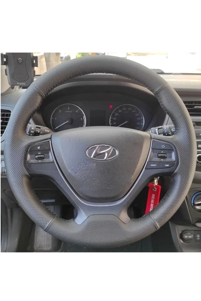 Hyundai Uyumlu i-20 2015-2018 Araca Özel Dikmeli Direksiyon Kılıfı Siyah