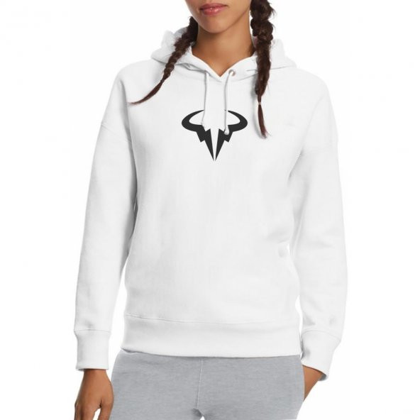 Logo Rafa Nadal Academy By Movista Baskılı Beyaz Kadın Örme Kapşonlu Sweatshirt Uzun kol