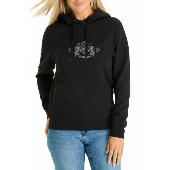Machine Head Baskılı Siyah Kadın Örme Kapşonlu Sweatshirt Uzun kol