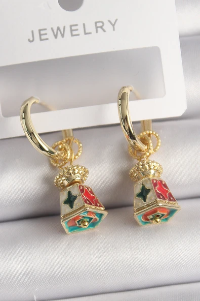 Pirinç Gold Renk Renkli Vintage Çin Emaye Model Kadın Küpe - TJ-BKP10091