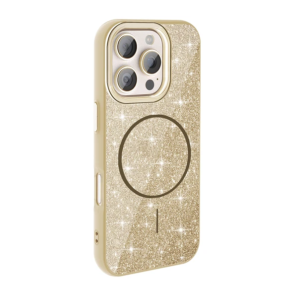 iPhone 16 Pro Max Kılıf Magsafe Şarj Özellikli Parlayan Simli Okso Kapak - Resim 2