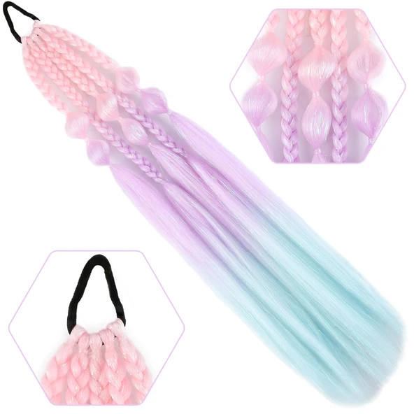 Balon ve Düz Salaş Örgülü Simli Lastikli At Kuyruğu - ACM25 ürün görseli