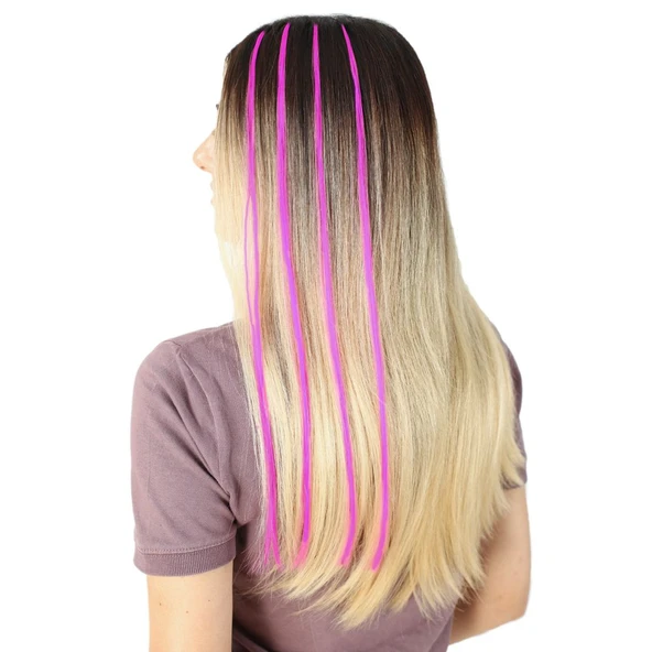 Fiber Sentetik Boncuk Kaynaklık Renkli Saç - Açık Fuşya - 100 Adet - Resim 2