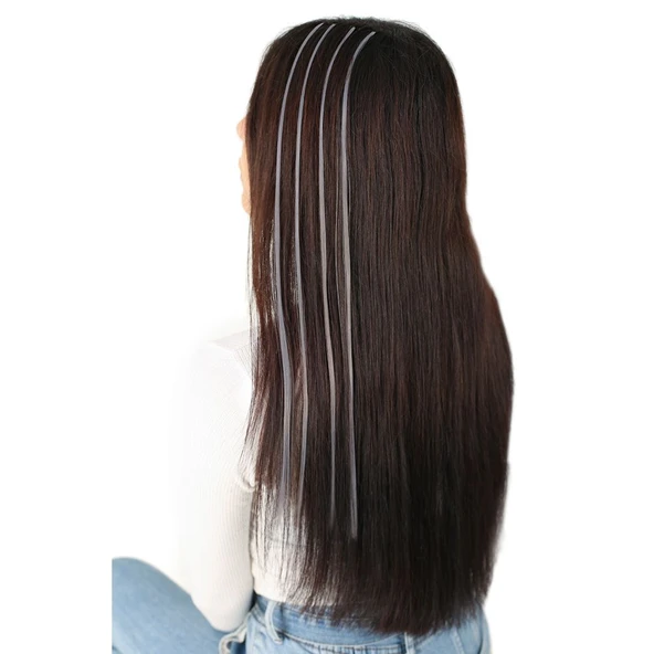 Fiber Sentetik Boncuk Kaynaklık Renkli Saç - Koyu Gri - 100 Adet - Resim 2