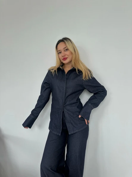Kadın Denim Gömlek Mavi - 4