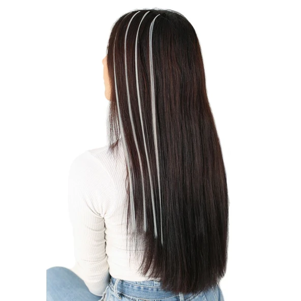 Fiber Sentetik Boncuk Kaynaklık Renkli Saç - Açık Gri - 100 Adet - Resim 2