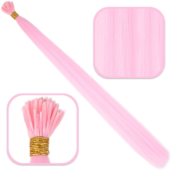 Fiber Sentetik Boncuk Kaynaklık Renkli Saç - Şeker Pembe - 100 Adet ürün görseli