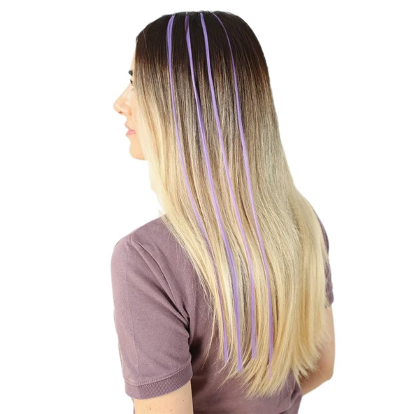 Fiber Sentetik Boncuk Kaynaklık Renkli Saç - Lila - 100 Adet - Resim 2