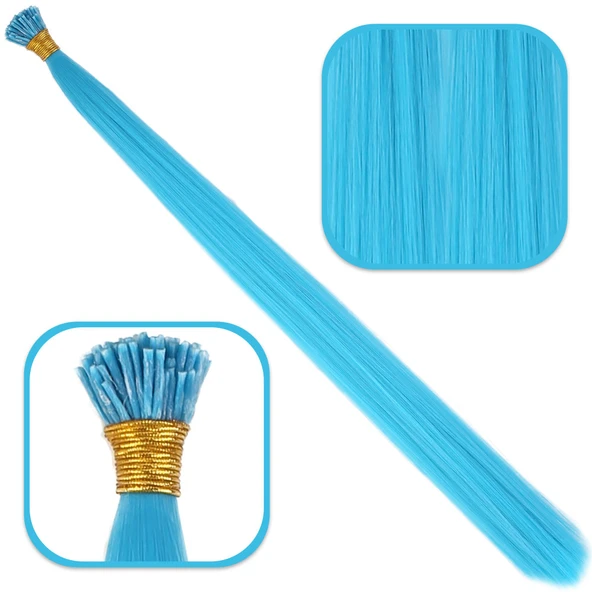 Fiber Sentetik Boncuk Kaynaklık Renkli Saç - Turkuaz Mavi - 100 Adet ürün görseli