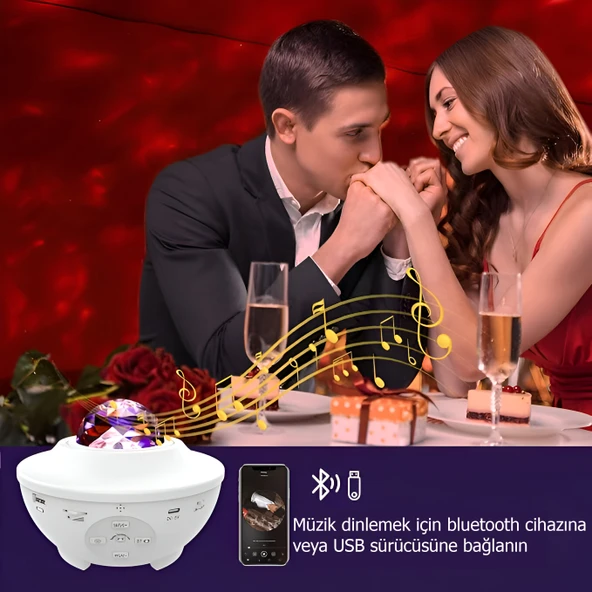 Anaway Shopping Galaksi Projektör Gece Lambası, Yıldızlı Gece Lambası, Okyanus Dalgası Dönen Su Dalgası Bluetooth Zamanlayıcı Uzaktan Kumandalı Müzik Çalar, - 3