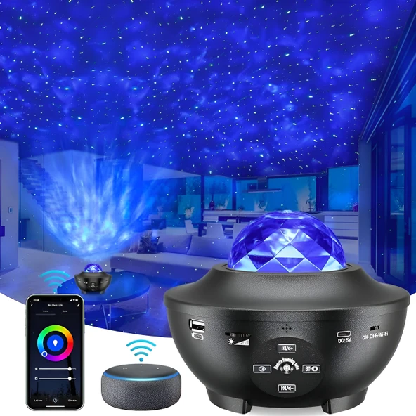 Anaway Shopping Galaksi Projektör Gece Lambası, Yıldızlı Gece Lambası, Okyanus Dalgası Dönen Su Dalgası Bluetooth Zamanlayıcı Uzaktan Kumandalı Müzik Çalar, - 6