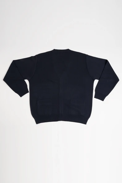 Ön Cepli V Yaka Battal (Büyük Boy) Düğmeli Yünlü Triko Hırka - 11