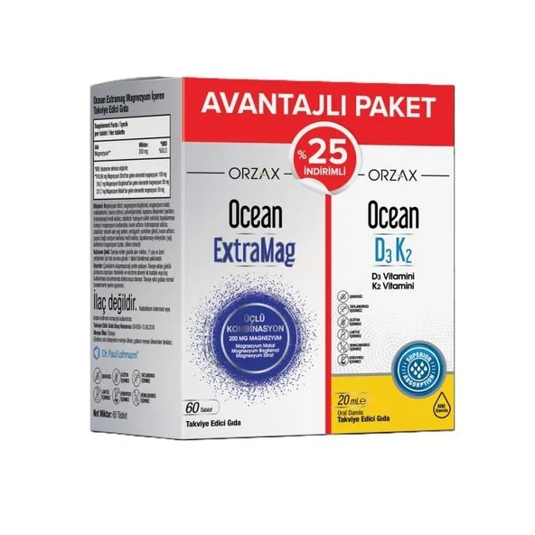 Ocean Extramag 60 Tablet + Ocean D3 K2 20 ml %25 İndirimli Kofre