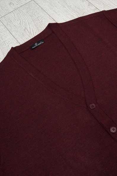 Ön Cepli V Yaka Battal (Büyük Boy) Düğmeli Yünlü Triko Hırka - 2