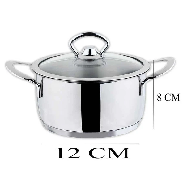 Cam Kapaklı Mini Çelik Tencere Seti 12 ve 14 CM - 2