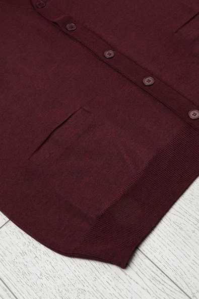 Ön Cepli V Yaka Battal (Büyük Boy) Düğmeli Yünlü Triko Hırka - 3