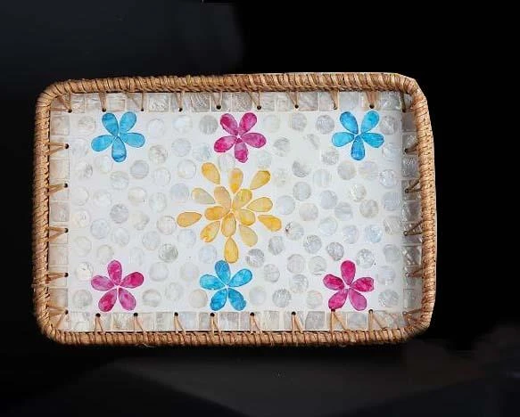 Rattan Tepsi Sedef Desenli Küçük Boy 30x20 CM