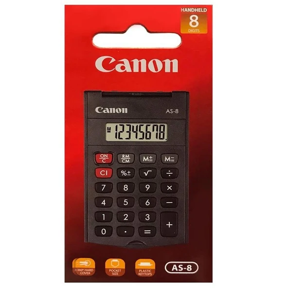 Canon AS-8 Siyah 8 Haneli Kapaklı Cep Tipi Hesap Makinesi - 5