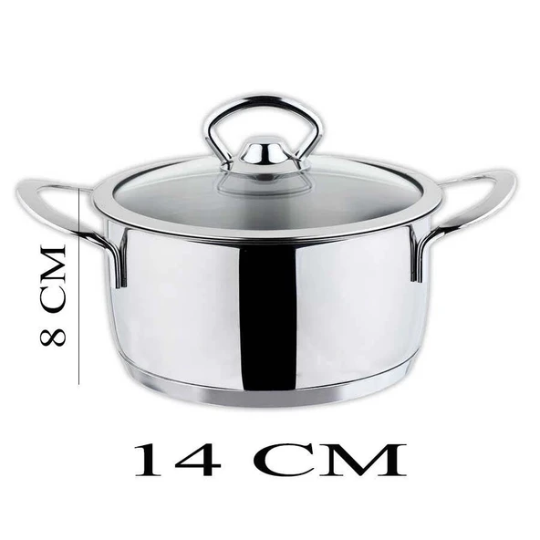 Cam Kapaklı Mini Çelik Tencere Seti 12 ve 14 CM - 3
