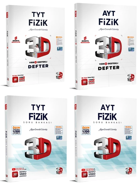 3D Yayınları 2024 Tyt Ayt Fizik Video Destekli Defter + Soru Seti 4 Kitap ürün görseli