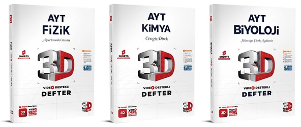 3D Yayınları 2024 Ayt Fizik + Kimya + Biyoloji Video Destekli Defteri Seti 3 Kitap