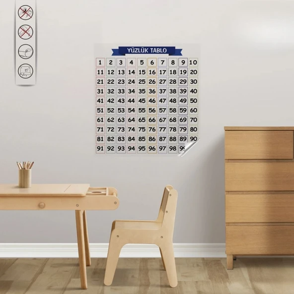 Matematik Öğreten Yüzlük Tablo Duvarda İz Bırakmaz Akıllı Kağıt Yapışkansız Statik  60x60 cm - 3