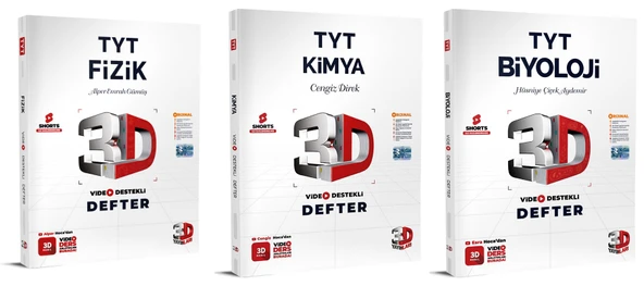 3D Yayınları 2024 Tyt Fizik + Kimya + Biyoloji Video Destekli Defter Seti 3 Kitap