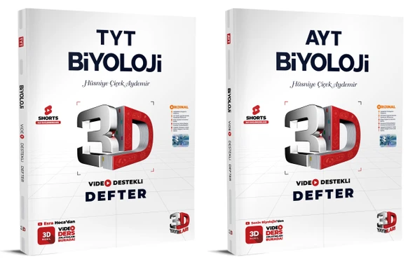 3D Yayınları 2024 Tyt Ayt Biyoloji Video Destekli Defter Seti 2 Kitap