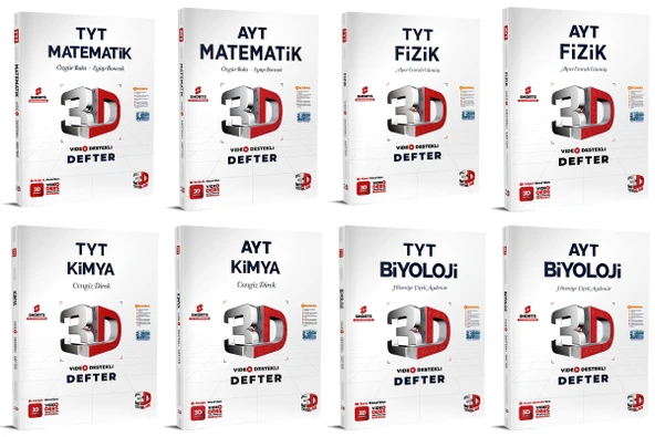 3D Yayınları 2024 Tyt Ayt Matematik + Fizik + Kimya + Biyoloji Video Destekli Defteri Seti 8 Kitap