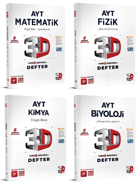 3D Yayınları 2024 Ayt Matematik + Fizik + Kimya + Biyoloji Video Destekli Defteri Seti 4 Kitap