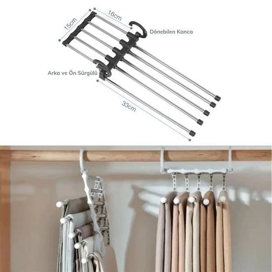 Hareketli Dolap İçi Pantolon Kravat Şal Askı Sistemi Düzenleyici Katmanlı Askılık Organizer - 4