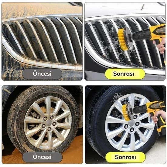 3lü Matkap Ucu Banyo Küvet Duşakabin Araba Tekerliği Koltuk Yıkama Temizleme Fırçası Seti - Resim 5