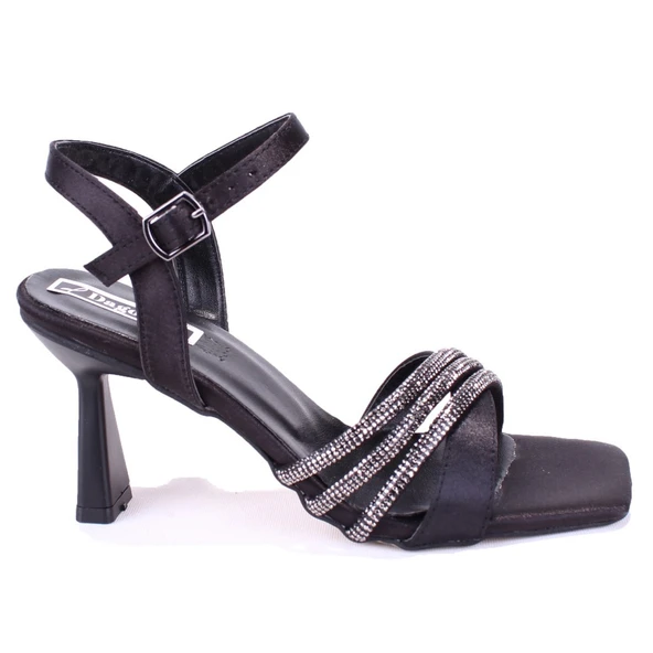 Dagoster DZA07-1284058 Siyah Saten Kısa Topuklu Abiye Kadın Ayakkabı - 2