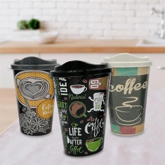 3 Adet Kahve Bardağı Seti Dekoratif Plastik Kahve Muhafaza Bardağı - 4