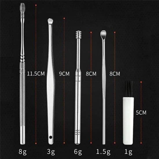 6 Parça Paslanmaz Çelik Kulak Balmumu Toplayıcı Çıkarıcı Temizleyici Bakımı Çubuk Seti - 2
