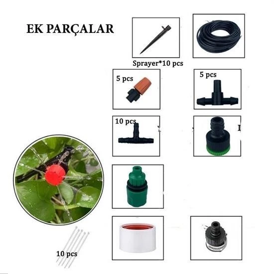 10 Metre Bahçe Damlama Sulama Sistemi Seti Hortum ve Ek Parçaları - 5