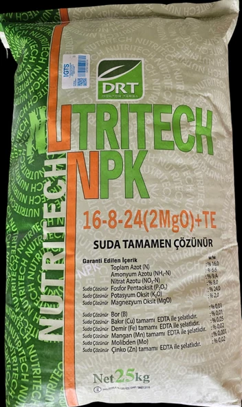 Damlama Gübresi, NPK gübre Drt. Nutritech 16.08.24 + 2 MgO +TE  NPK ve Magnezyum Yavuzer Tarım Gübresi 5 Kg - 2